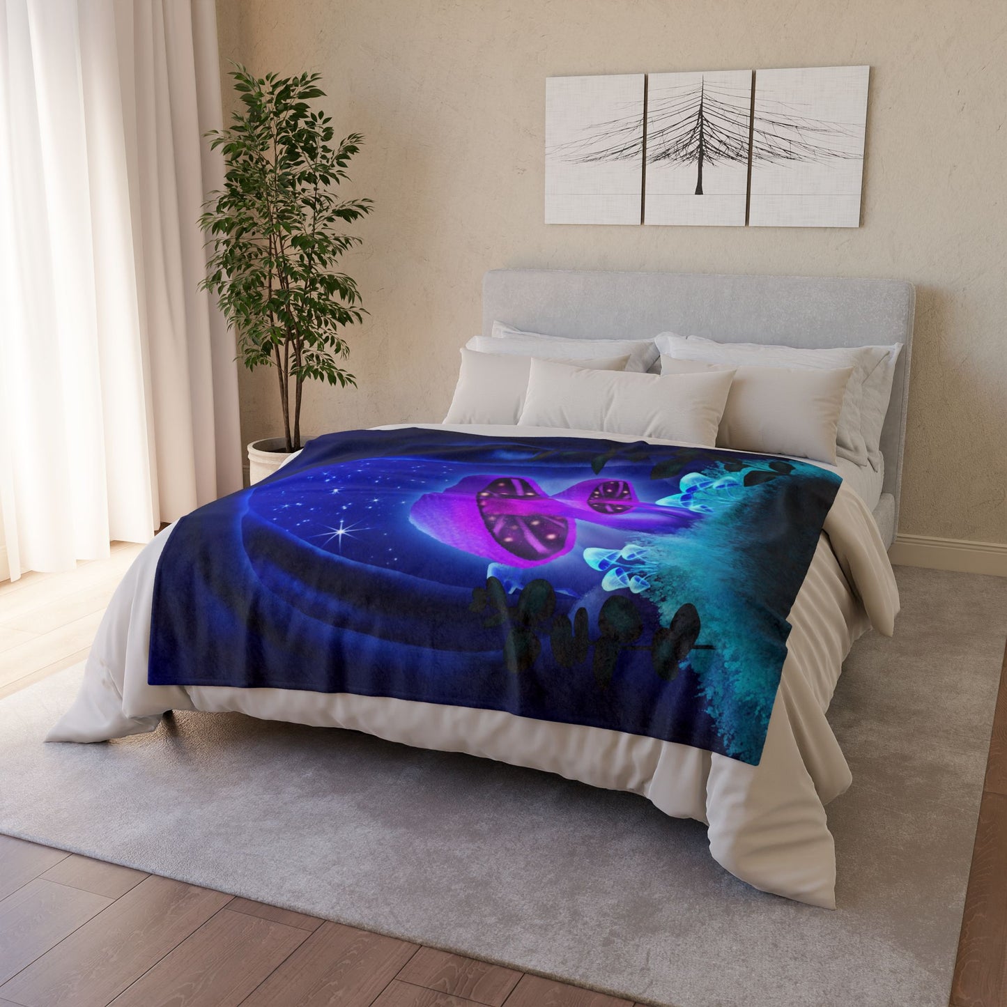 Soft Polyester Blanket - Starlit Mushrooms