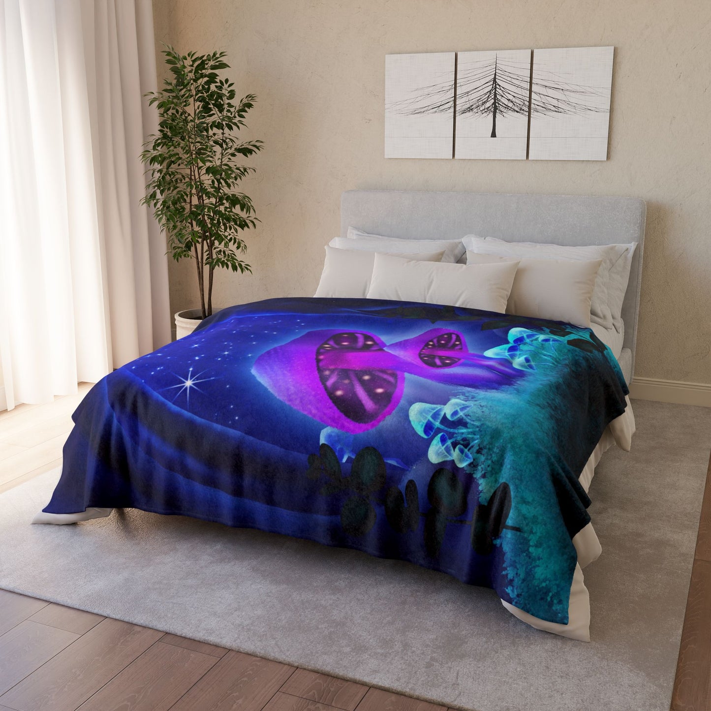 Soft Polyester Blanket - Starlit Mushrooms